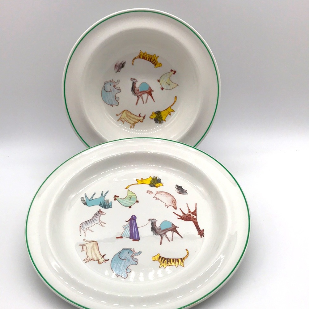 Arabia Plate & Bowl Vintage Animals on Parade Child’s Porcelain Set